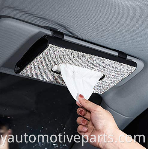 Bling Bling Car Sun Visor Tissue Box Holder Crystal Sparkling Napkin Holder PU Leather Backseat Tissue Case Car Accessories